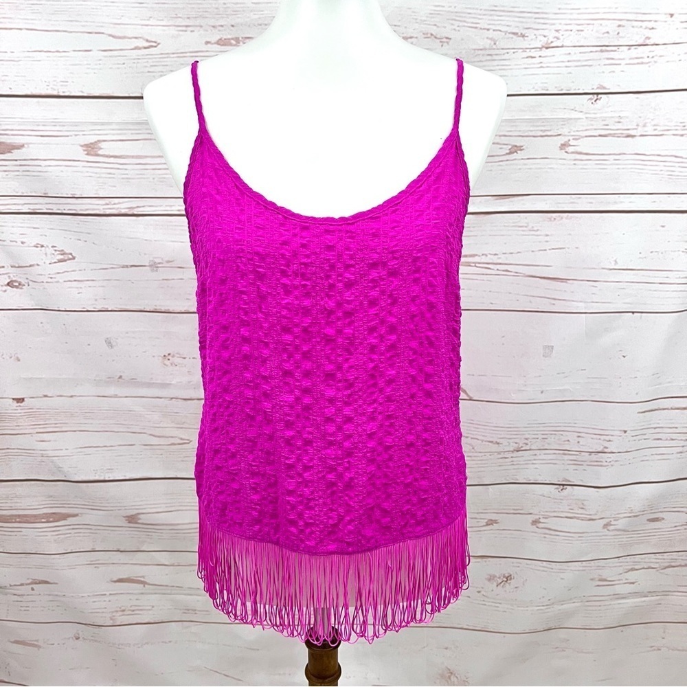 Lilly Pulitzer Neon Fuchsia Magenta Pink Naeem Fringe Tank Top Berry Sangri